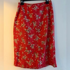 Free People Red Floral Silk Skirt